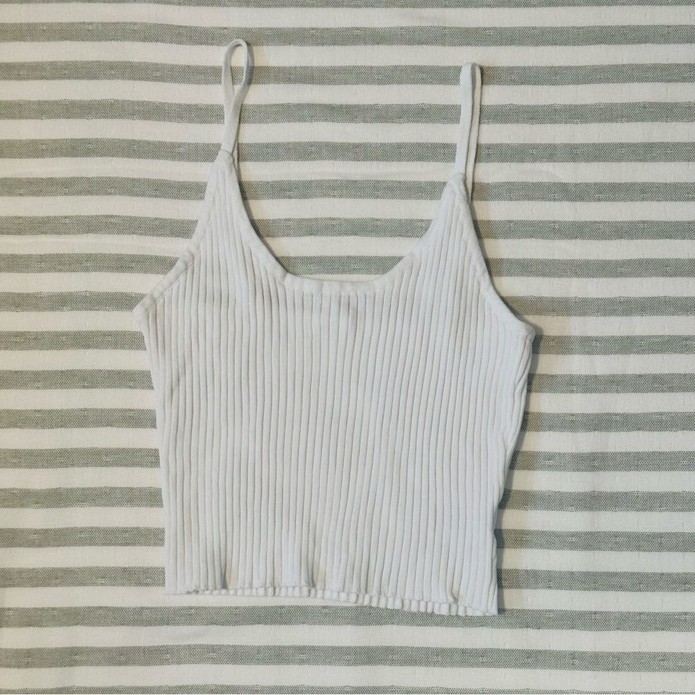 White Ribbed Women's Top